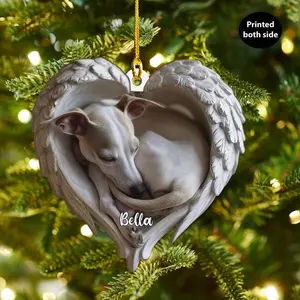 Personalized Italian Greyhound Dog Angel Ash Plywood Ornament Flat 2D Cutout Holiday Tree Decor Gift Pet Lovers Families Keepsake
