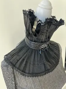 Ruffle Collar Costume with Beaded Accent for Halloween Mardi Gras Masquerade Ball Party Vampire Dracula Queen King Prince Anime Elegant Fitted Outfit Solid Womens Wear