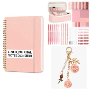 Aesthetic Journal Set - Lined Notebook (140 Pages), Includes Pens, Highlighters, Sticky Pads & Pen Case, Charm - PINK