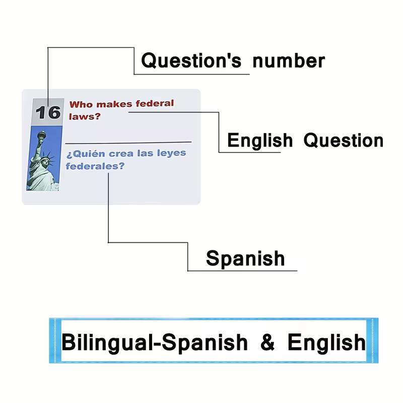 2026-128 Questions US Civic Test Flash Card USCIS Citizenship Flash Card (Questions & Answers) Bilingual Spanish English Naturalization Study Guide CivicsTest Flash Cards Booklet Combo Set college school supplies educational Pass Faster learning tools