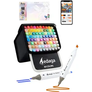 80 Colors  Markers with Free APP, -Based Dual Chisel and Fine Tips Markers with Kickstand Case for Adult Coloring, Drawing, Painting and Sketching,   Idea for Artists