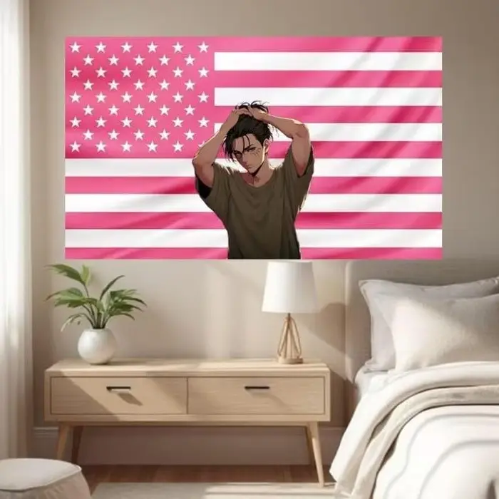 Pink American Flag Eren Titan Tapestry – Attack on Titan Wall Art – Anime Bedroom Dorm Decor