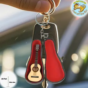 Acoustic Guitar with Case Pendant Keychain,2D Flat Acrylic Ornament,Music Fans Gift,Hanging Decoration for Car,Bag,Festive,Party