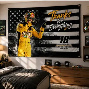 Kyle Busch Forever Rowdy Memorial Flag, NASCAR Legend Tribute Banner, Vintage Racing Wall Decor for Garage, Retro Motorsport Fan Collector Flag