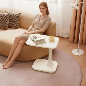 Guyii Modern C-Shaped Side Table Cream White Space-Saving End Table for Living Room Bedroom Office Easy Assembly Compact Functional Design