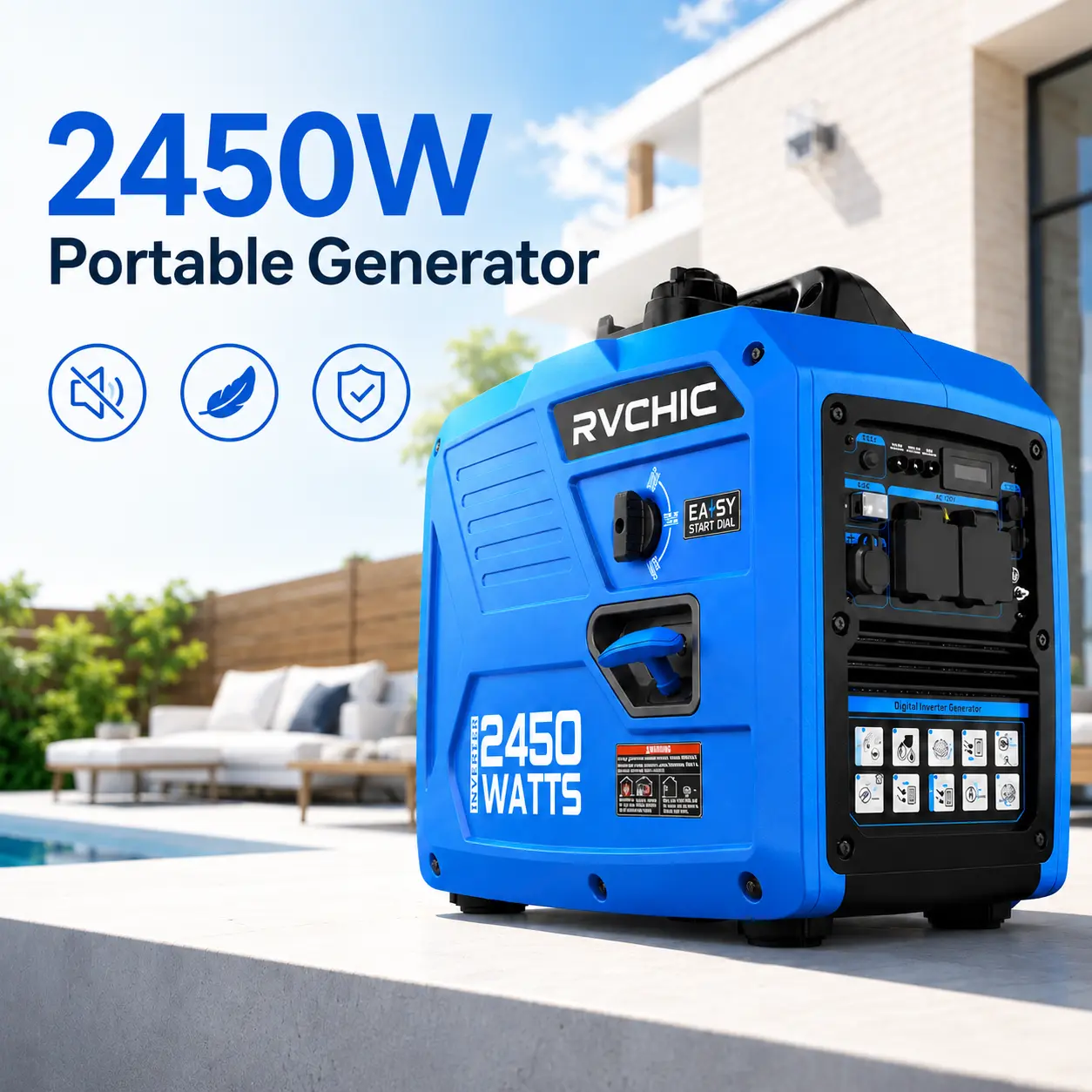 Camping Essentials Portable Inverter Generator, Quiet Gas Powered Generator for Home Backup, RV Camping & Outdoor Use, 1800W Running 2450W Peak, Easy Start Fuel Efficient Emergency Power