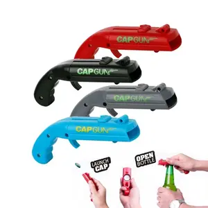 Creative Flying Cap Launcher, Portable Cap Gun Beer Bottle Opener, Red Grey Multi-Purpose Bar Beverage Opening Tool