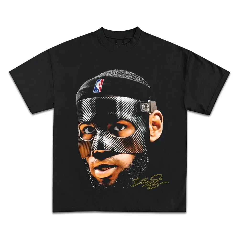 LeBron James Black Mask Portrait Vintage Signature Graphic Tee