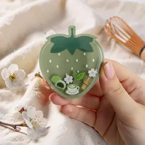 Cute Matcha Strawberry Phone Grip Shaker | Kawaii Green Tea Phone Holder Cafe Aesthetic