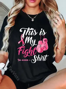 100% Cotton Unisex This is My Fight Breast Cancer Fighter Believe Boxing Gloves T-Shirt