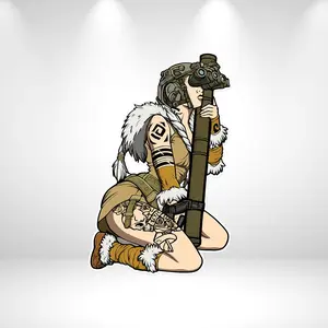Post-Apocalyptic Huntress Sticker – Tactical Warrior Girl with Night Vision & Rocket Launcher Illustration