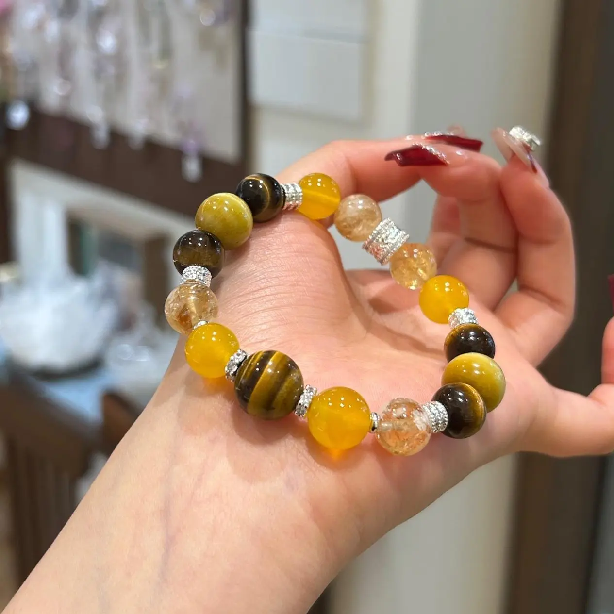 Beaded Gemstone Bracelet with Natural Citrine and Lemon Quartz, Unisex Earth Element Energy Crystal Jewelry, Crystals Bracelets, Dainty Crystal Bracelet