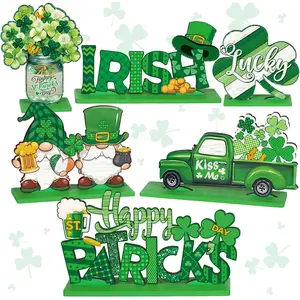 Saint Patrick's Day Desktop Decoration Set, Four-Leaf Clover Design, Perfect for Irish Wooden Home Decor, Holiday Essentials, Decorative Plaque