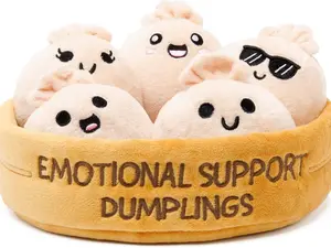 Emotional Support Dumplings, Cuddly Stuffed Plush Toys, Soft Squishy Plushies, Cute Comfort Toys and Gift Ideas for Kids, Teens & Adults, Includes Mini Plush Characters for Relaxation and Emotional Comfort