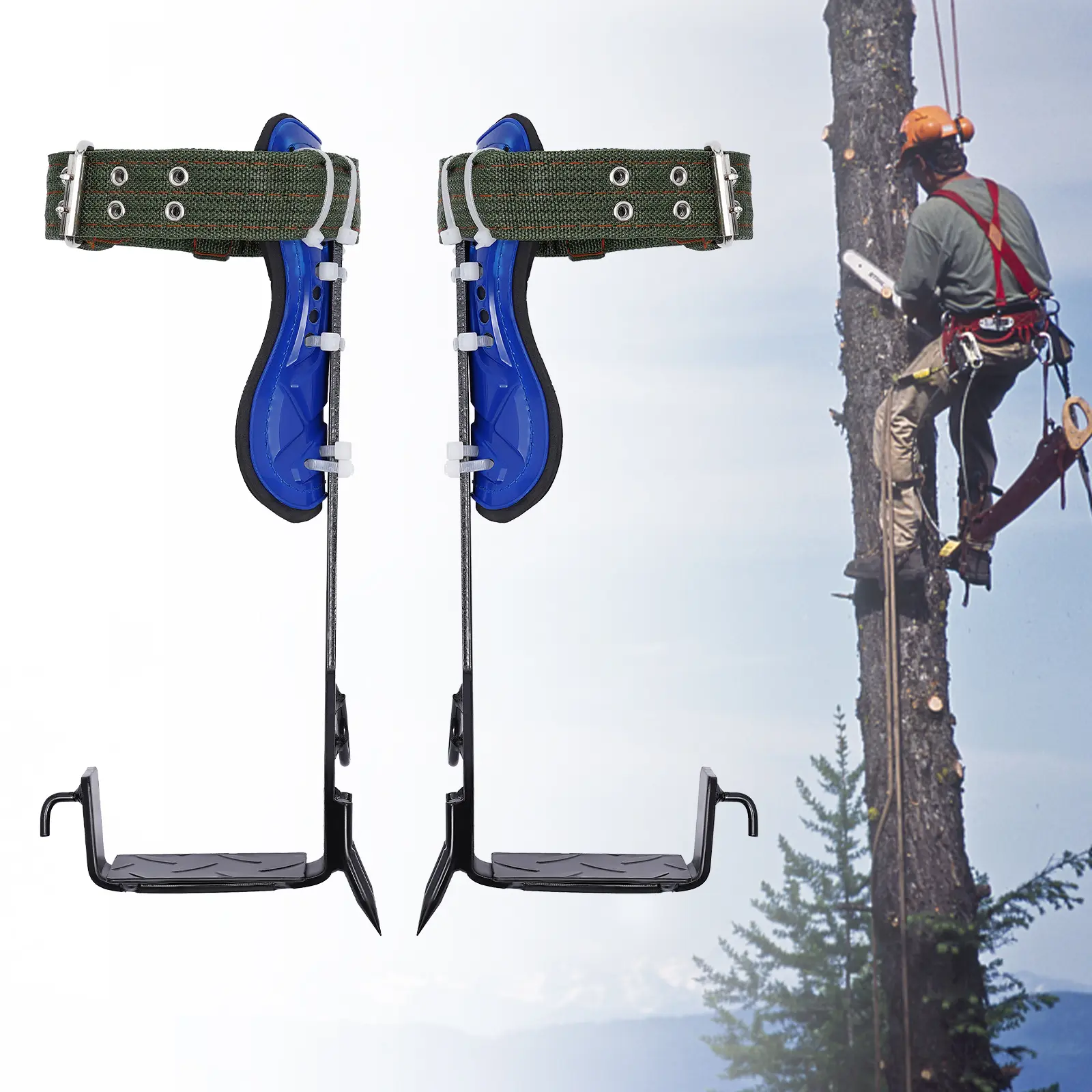 Professional Active Tree Climbing Spikes Gear Set, 150kg Capacity, with Ankle Straps & Safety Harness for Arborist Tree Work, Fruit Picking