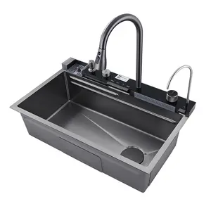 30 Inch Stainless Steel Smart Kitchen Sink, Digital Control Panel, Pull Out Faucet with 3 Spray Modes, Honeycomb Coated Workstation Sink for US Kitchen, Garbage Disposal & Cup Washer Ready