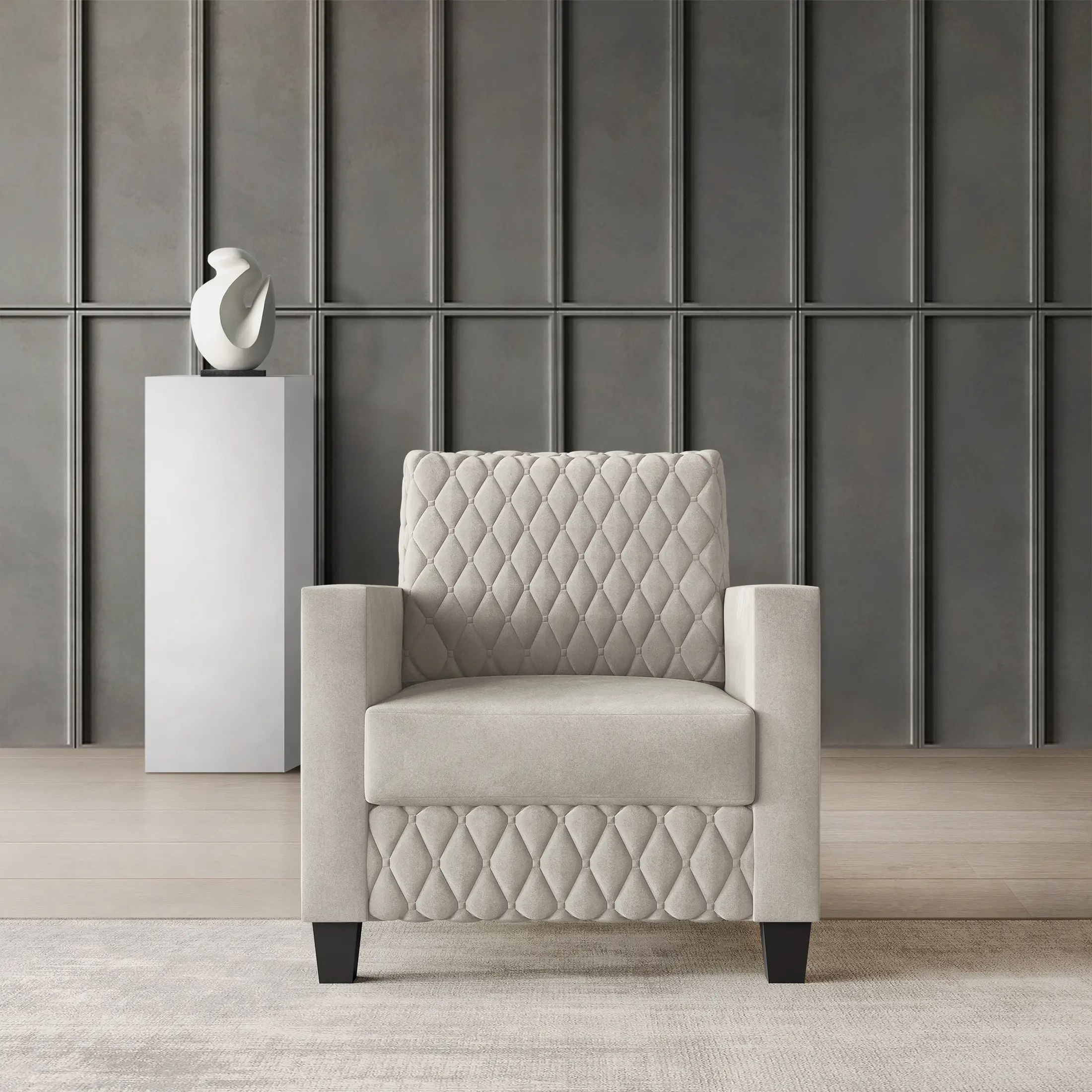 Velvet Upholstered Accent Chair with Diamond Tufting Modern Design for Home Decor