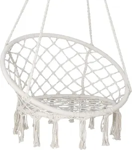 SuperDeal Hammock Chair Patio Graden Hanging Chairs Iron Frame Cotton Rope, Beige