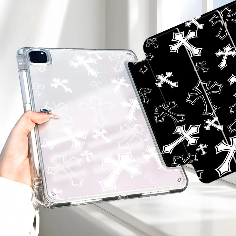 Gothic Cross Design iPad Case, Protective Tablet Cover, Durable Tablet Casing, Transparent Acrylic Back With Pencil Slot, Scratch-resistant, Shock-resistant Full Cover Case Suitable for Office, School and Home, Tablet Accessories