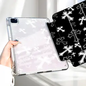 Gothic Cross Design iPad Case Transparent Acrylic Hard Back Panel With Pencil Slot，Suitable for Ipad mini pro air. Scratch-resistant Ultra-thin Protective Case, Shock-resistant Full Cover Protective Case Suitable for Offices Schools and Homes