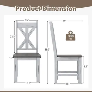 COSTWAY - Farmhouse Chair Set of 2 with Rubber Wood Frame and Elegant Hollowed Backrest-Gray