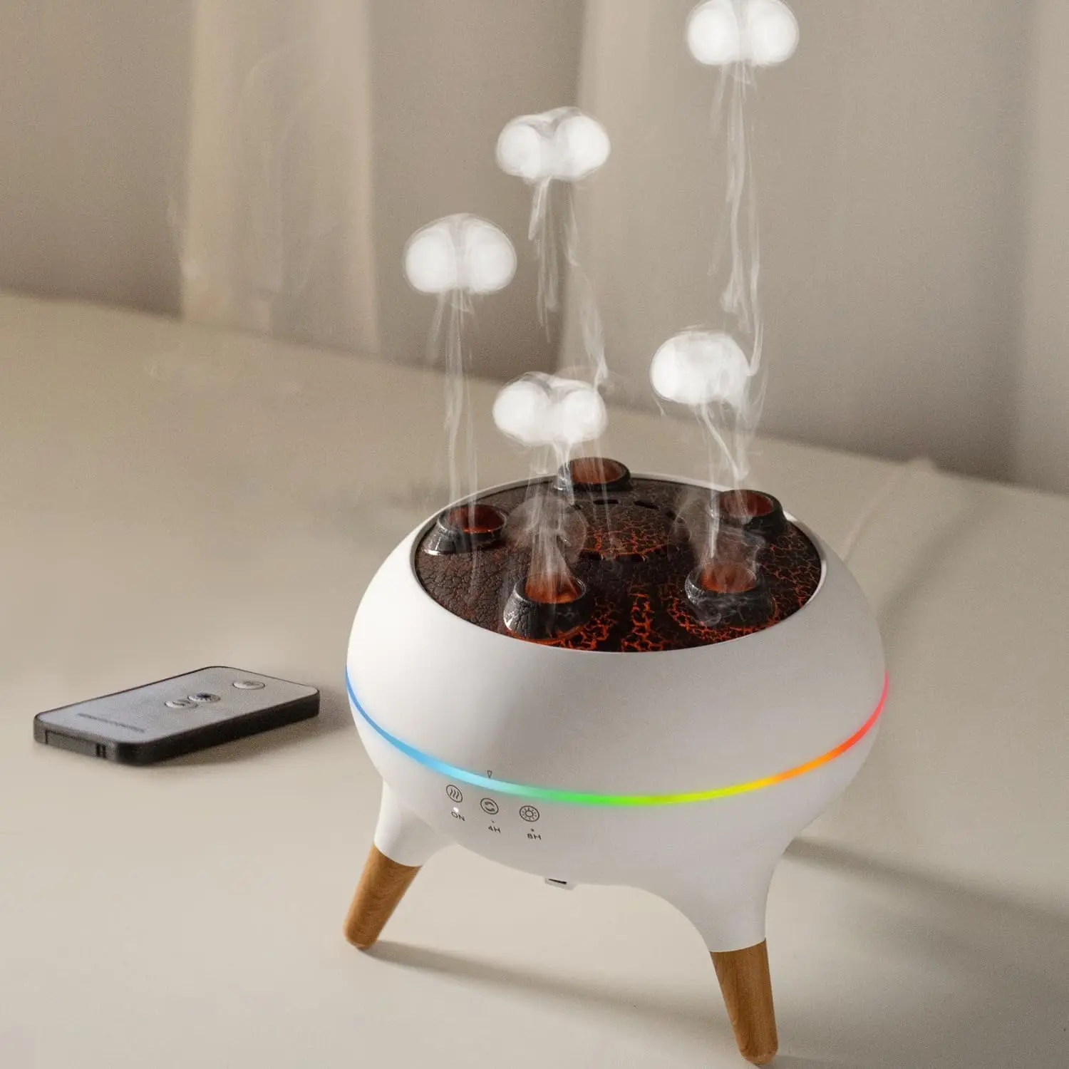 Jellyfish Diffuser 250ML, Volcano Diffuser Aroma Diffusers Air Humidifiers 7Color LED, 5 Rings Dynamic Sound Pickup Ultrasonic Aromatherapy Fragrant for Bedroom Office valentine day gift usb  diffuser Air Revitalizer Air Purifiers
