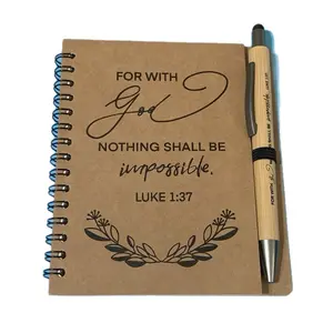 Spiral Bible With God Nothing Is Impossible Christian Notebook with Engraved Pen Lined Paper Featuring Luke 1:37 Verse Ideal for Writing and Daily Reflections study gift daily gift moms gifts journaling healing stationery Journal Creative