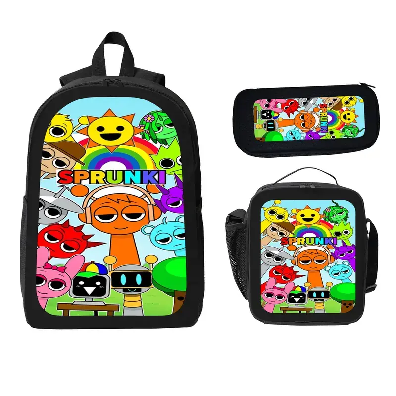 SPRUNKI Unisex 3-Piece Large Capacity Water Resistant Backpack Set, School Bookbag with Insulated Lunch Bag & Pencil Case for Elementary-Middle School Kids, Travel Daypack b-67, Large Capacity Backpack