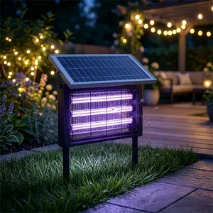 Solar Bug Zapper Outdoor, 3 LED Tubes USB Rechargeable Mosquito Fly Killer, Standing Electric Insect Trap for Backyard Patio Garden Camping Pest Control