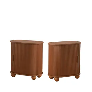 Giratree End Table Set of 2, 21.65"W×13.77"D×23.62"H Sofa Side Table with Storage Compartments & Sliding Door, Accent Cabinet Night Stand for Living Room/Bedroom/Entryway