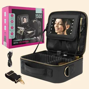LESHARE Large Capacity Makeup Bag (Vanity Bag) – Model 2301B, USB-Charge LED Mirror, Shoulder Straps, Travel-Ready Cosmetic Case, Makeup Bags