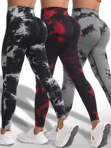 3 Pack Tie Dye Print High Waisted Workout leggings for Women Rear Lifting High Waist Tummy Control Yoga Gym Athletic yoga squat proof soft leggings