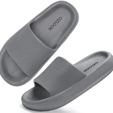(Runs small - size up!)Pillow Slippers Slide Sandals for Women Indoor Outdoor Casual Wear, Soft EVA, Ultra Cushioned Thick Sole, Quick-Dry Non-Slip with Grooved Grip Shower Footwear, Onyx 2026