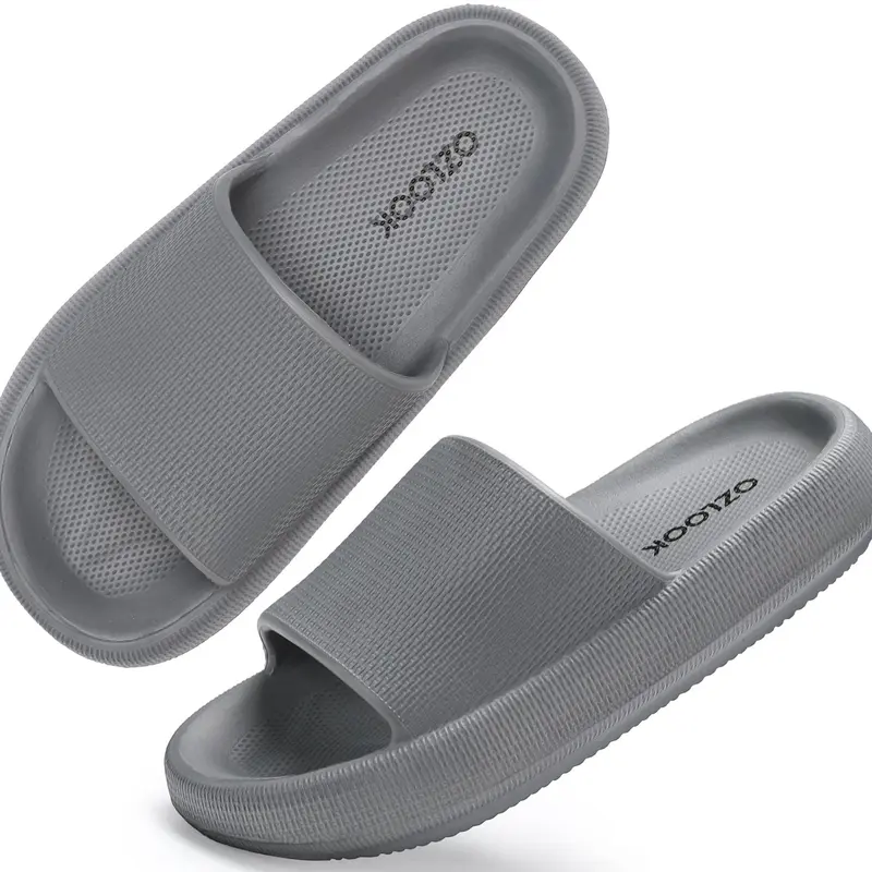 (Runs small - size up!)Pillow Slippers Slide Sandals for Women Indoor Outdoor Casual Wear, Soft EVA, Ultra Cushioned Thick Sole, Quick-Dry Non-Slip with Grooved Grip Shower Footwear, Onyx 2026