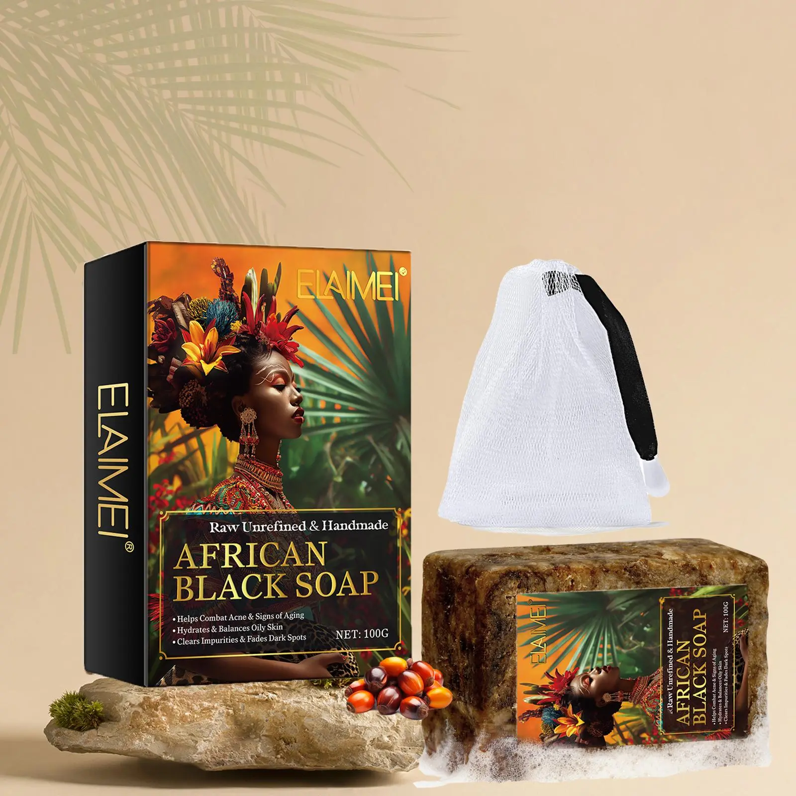 ELAIMEI African Black Soap,Best Raw ORGANIC AFRICAN BLACK SOAP, Handmade for Dry Skin and Skin Conditions, Gentle Cleansing. Pure & Natural Ingredients, Cocoa, Imported From Ghana, Body Care, Natural Soap Bar