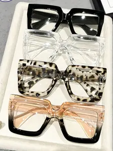 4-Piece Large Frame Glasses Set, Plain Reading & Blue Light Blocking Eyewear, Unisex Daily Use Square Frames, Acrylic Material