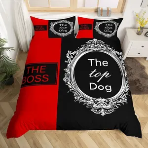 The Boss The Real Boss Couples Bedding Set,Red and Black Duvet Cover Grey Retro Dressing Mirror Comforter Cover,Couples Gifts for Boyfriend and Girlfriend Gifts for Men