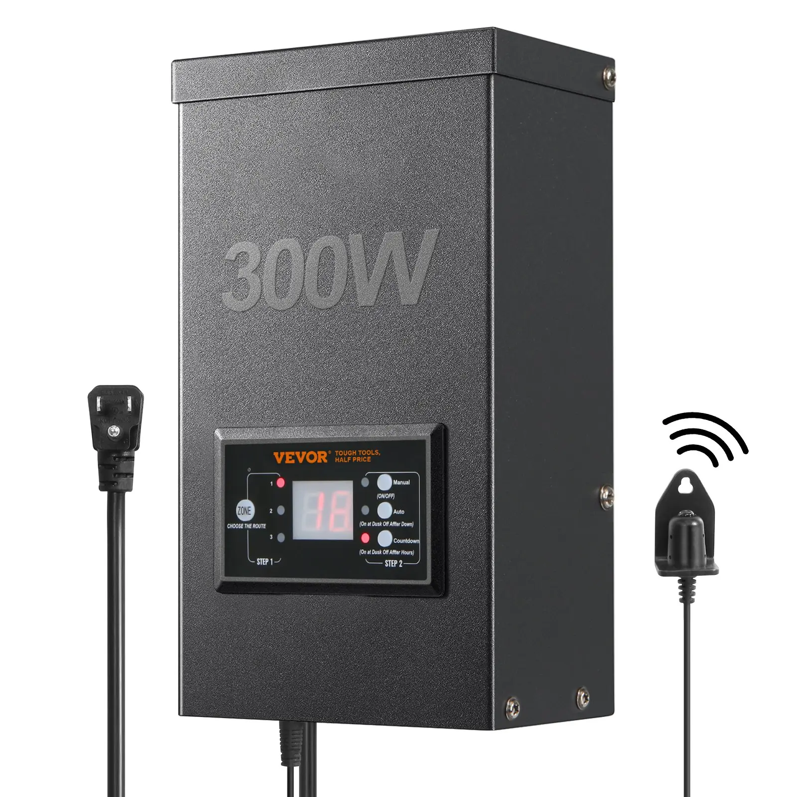 【DealsForYouDays】VEVOR 300W Low Voltage Outdoor Landscape Transformer (Iron, 60 Hz, 5.2 kg), Energy-Saving, Rust-Proof, Waterproof, Timer Control & Photocell Sensor, 120V AC to 12V/14V AC for Spotlight, Pool Light, ETL (Father's Day Deal), 12V Ac