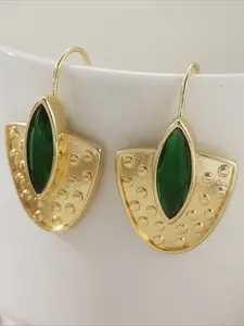 One Vintage Golden Color Court Style Synthetic Green Cubic Zirconia Inlaid Drop Hook Earrings For Women Bohemian Jewelry The Perfect Gift For Ladies and Girls Tear Drop Earring