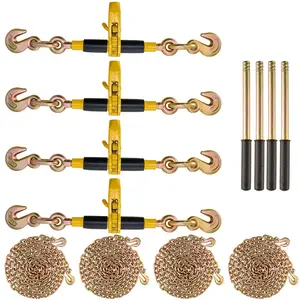 Ratchet Chain Binders 5/16-3/8 Inch Heavy Duty Load Binders With G80 Chains 7100 Lbs Secure Load Capacity Labor-Saving Anti-Skid Handle Tie-Down Hauling Chain Binders For Flatbed Truck Trailer 4 Pack
