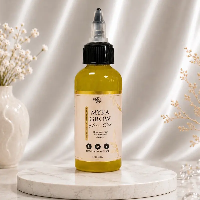 Myka Grow Hair Oil 2 oz - Lightweight Hydrating Nourishing Botanical Blend with Avocado, Coconut, Olive & Castor Oils - Daily Moisturizer for Scalp Care & Shine