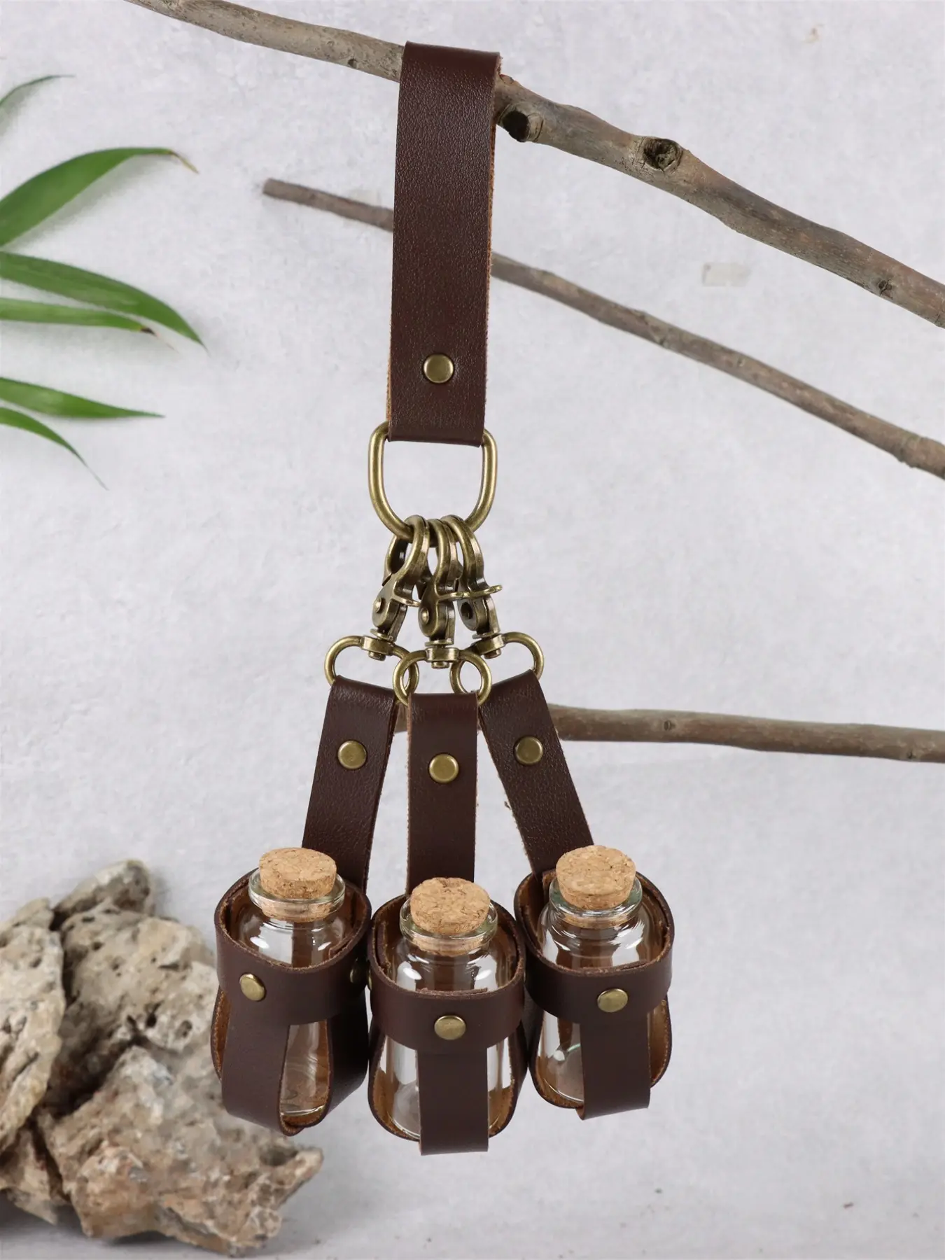 1Set Medieval Alchemy Faux Leather 3 Cork Potion Bottles 