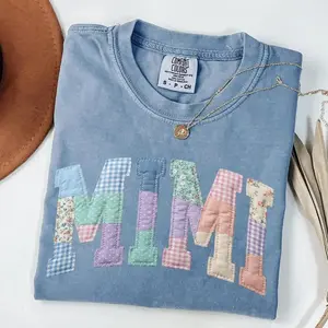 Comfort Colors Printed Patchwork Floral Mimi T-shirt, Grandma Core Tshirt, Faux Mom T-shirt, Varsity Mom T-shirt Quilt Patchwork Mama Tee - TrendWear USA