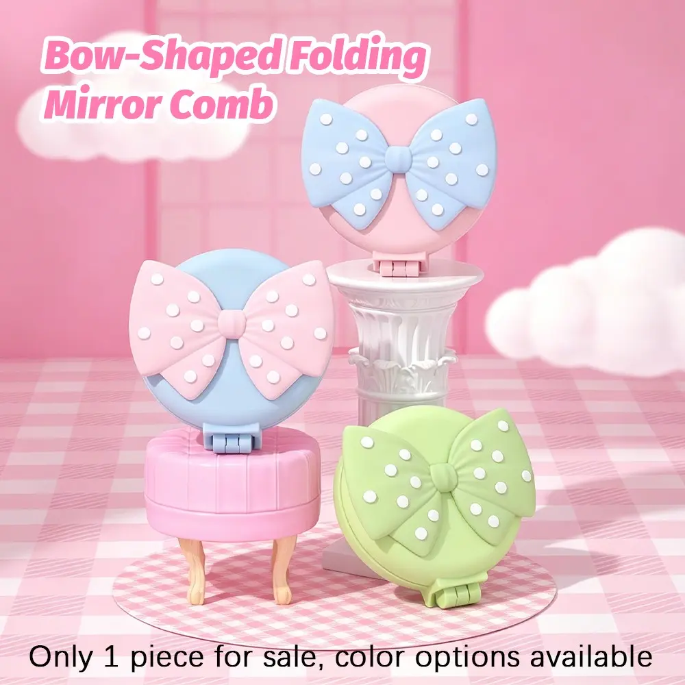 Mini Polka Dot Butterfly Folding Mirror Comb, Portable Head Massage Brush, Anti-Static, No Tangles, Ideal for Travel and Daily Use, Unisex