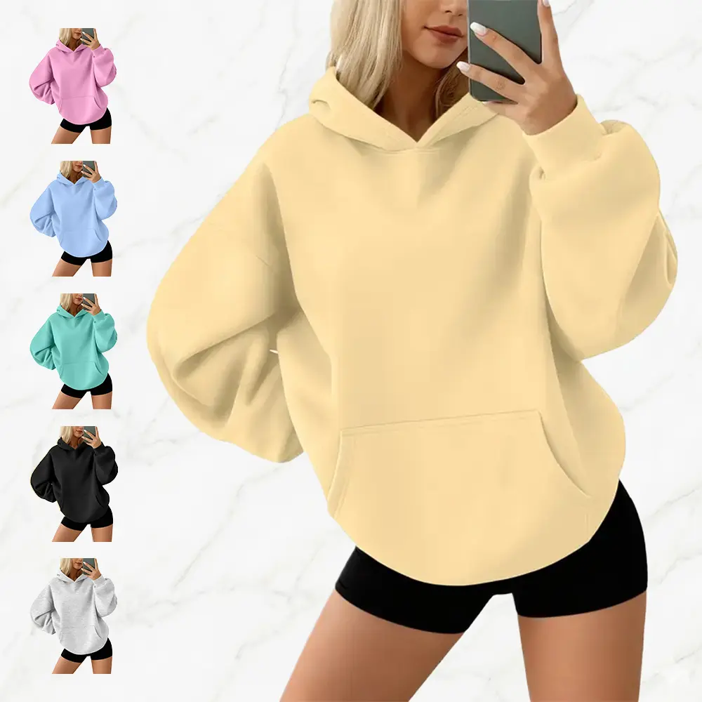 Women's Casual Loose Hooded Pullover Sweatshirt with Pockets - Skin-Friendly Fabric Womenswear Sports Top, Minimalist Autumn Apparel for Commuting, Exercise, Home Wear