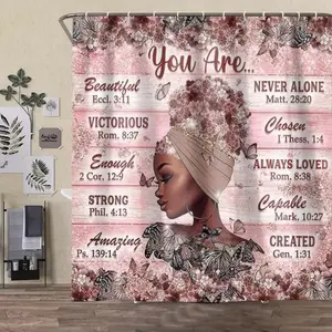 Fashion African Women Pattern Bathroom Set, Includes Soft Waterproof Shower Curtain, Mat, Toilet Seat Cover, Elegant Decoration, Shower Curtain Sets