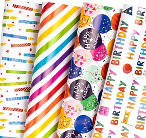 WRAPAHOLIC Birthday Wrapping Paper Sheet - 12 Sheets Folded Flat with 12 Gift Tags for Party, Baby Shower - 19.7 Inch X 27.5 Inch per Sheet