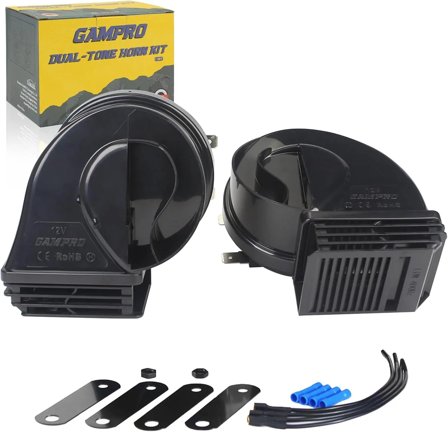 GAMPRO 128DB Super Loud Electric Snail Horn Dual-Tone Waterproof Replacement Universal for Any 12V Vehicless (Modern)