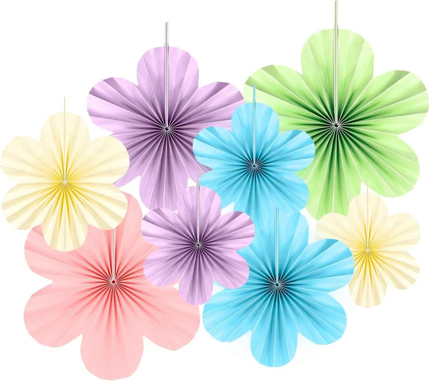 9 Pcs Paper Fans Flowers Decorations Pastel Rainbow Paper Floral Fans Hanging Ornaments for Kids Girls Birthday Party Supplies Wedding Bridal Baby Shower Decorations