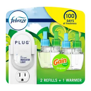 Plug In Air Fresheners For Home, Air Freshener Plug In, Gain Scent, Odor Fighter for Strong Odors, 1 Warmer + 2 Oil Refills Aroma Fragrance Room Set Perfume Scented Household